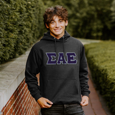 SAE Black Hoodie with Sewn On Greek Letters