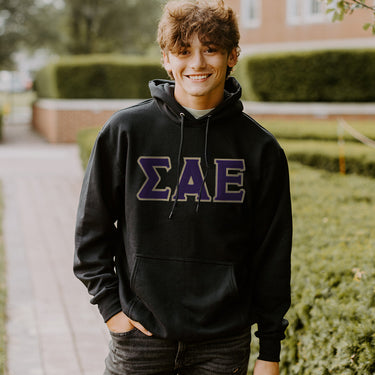 SAE Black Hoodie with Purple & Gold Letters