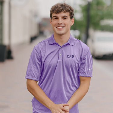 New! SAE Purple Nike Greek Letter Polos