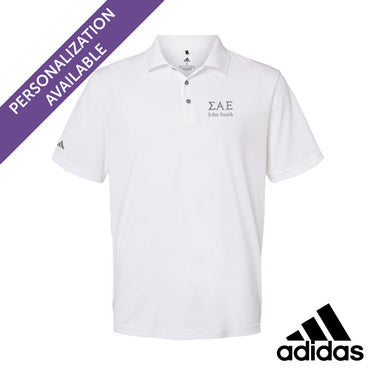 New! SAE White Adidas Golf Polo With Greek Letters