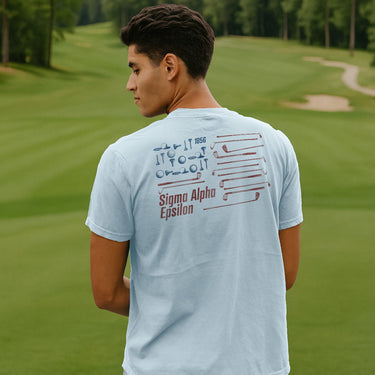 Sigma Alpha Epsilon  frat merch featuring a patriotic golf graphic tee.
