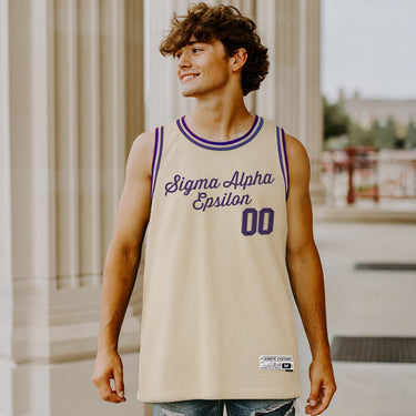 Sigma Alpha Epsilon sublimated fraternity basketball jersey.