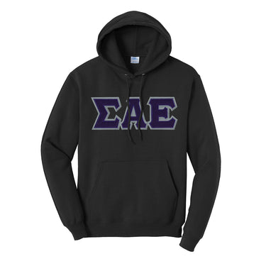 SAE Black Hoodie with Sewn On Greek Letters