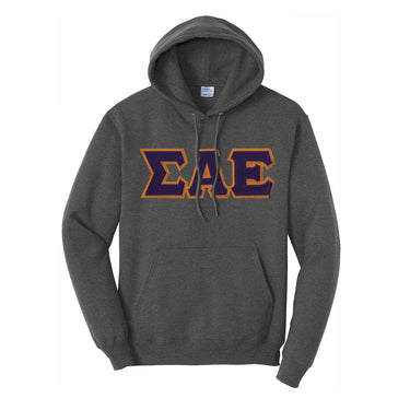 SAE Dark Heather Hoodie with Sewn On Letters