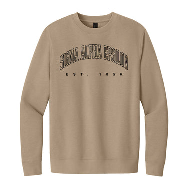 Neutral tan crewneck with fraternity design