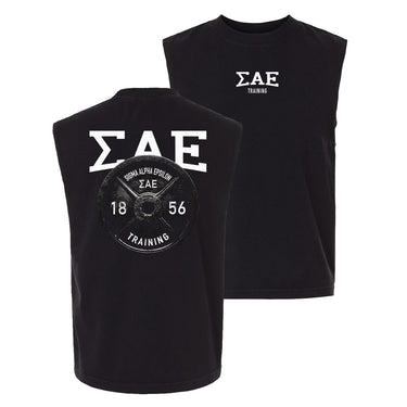 Black cut off tank top with fraternity design