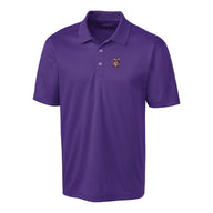 Fraternity polo with coat of arms embroidered on left chest.