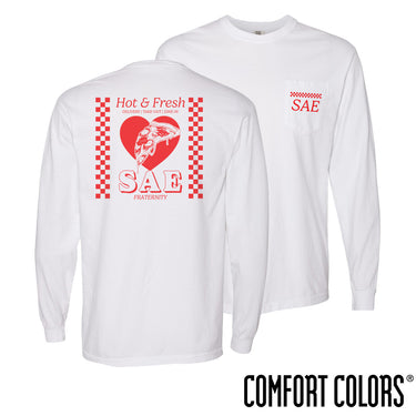 New! SAE Comfort Colors Hot and Fresh Pizza Long Sleeve Tee