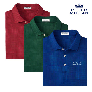 New! SAE Peter Millar Tesseract Patterned Polo With Greek Letters