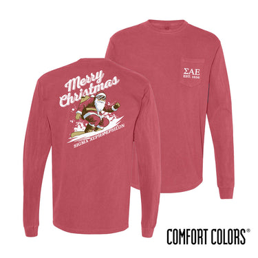 New! SAE Comfort Colors Holiday Shredding Santa Long Sleeve Tee