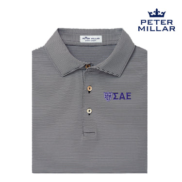 SAE Peter Millar Jubilee Stripe Stretch Jersey Polo with Greek Letter Logo