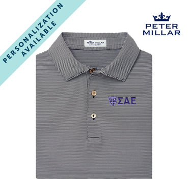 SAE Personalized Peter Millar Jubilee Stripe Stretch Jersey Polo with Greek Letter Logo