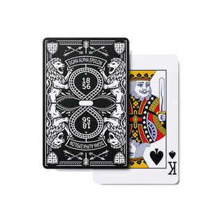Premium Heritage Playing Cards featuring vintage artwork, symbols, and the fraternity's founding year on a custom playing card deck.