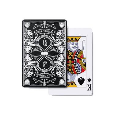 Premium Heritage Playing Cards featuring vintage artwork, symbols, and the fraternity's founding year on a custom playing card deck.