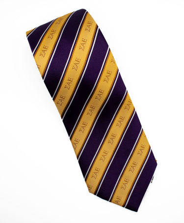 SAE Gold and Purple Striped Silk Tie
